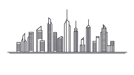 Fototapeta premium Minimalist Modern City Skyline with Linear Architecture and Reflection