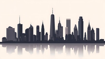 Obraz premium Monochrome Cityscape with Iconic Landmarks and Urban Reflection