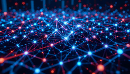 Obraz premium Neon Blockchain Network Visualization – Futuristic Digital Finance