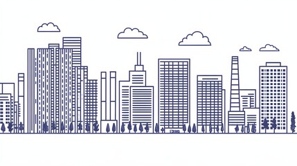 Obraz premium Minimalist Linear City Skyline with Sleek Skyscrapers and Industrial Elements