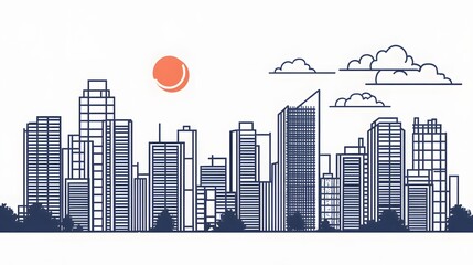 Fototapeta premium Minimalist Cityscape with High-Rise Structures and Geometric Skyline