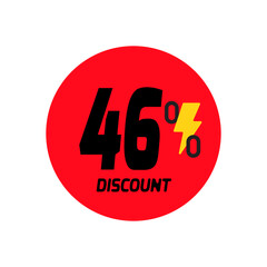 46% discount icon vector a red circular tag with and a yellow lightning bolt symbol.