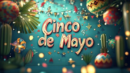 Celebration of Cinco de Mayo with festive decorations and vibrant colors on a lively backdrop showcasing cultural elements