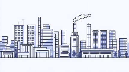 Fototapeta premium Stylized Minimal City Skyline with Industrial Buildings and Modern Architecture