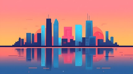 Creative Urban Skyline Reflection Stylized City