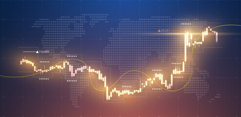 Trade background with glowing chart or candlestick. Vector illustration