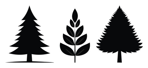 Three different evergreen tree silhouettes vector illustration for christmas and nature designs