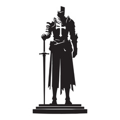 Ornate Gothic Medieval Knight Statue silhouette, adorned with intricate armor - Gothic Knight illustration - Gothic Knight vector - Gothic silhouette

