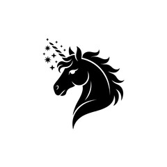 Elegant Unicorn Head Silhouette &ndash; Black Vector Icon with Sparkling Horn and Flowing Mane 2