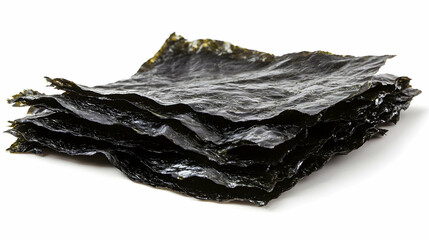Nori Seaweed Sheets Stacked Isolated on White Background Crispy Dark Green Snack