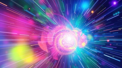 Colorful Light Streaks Radiating From Central Source with Cosmic Effect