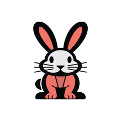 Fototapeta premium A cute cartoon rabbit with pink accents, a fun vector art illustration of a happy spring bunny