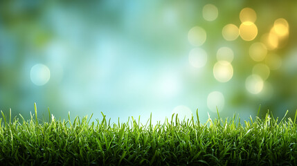 Obraz premium vibrant lush Fresh Green Grass illuminated by soft sunlight with bokeh lighting effects in the Background