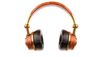 Retro headphone design. Vintage headphones with leather and metal design on a black background.
