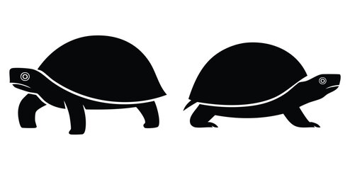 Two black turtle silhouette vector graphic illustration reptile tortoise icon animal pet design drawing art