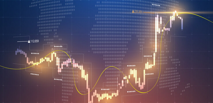 Trade background with glowing chart or candlestick. Vector illustration