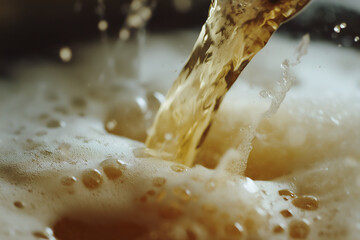 Close up of a beer being poured into a glass