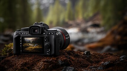 Digital Camera Near Stream With Rocks