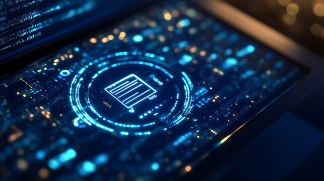 Copyright or patent concept. Author rights and patented intellectual property. copyleft trademark license. Professionalman use laptop with copyright icon on virtual screen.