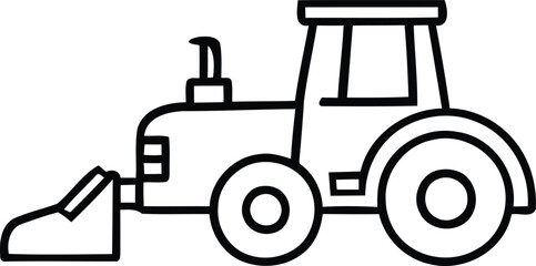 Minimalist Tractor Icon - Line Drawing of Farming Machinery