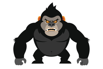 Fototapeta premium Angry Gorilla Muscular Cartoon Ape with Orange Eyes on Transparent