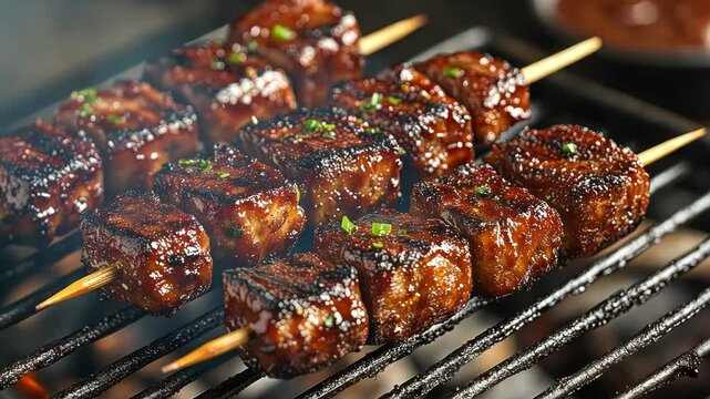 Delicious, grilled, bite-sized meat skewers