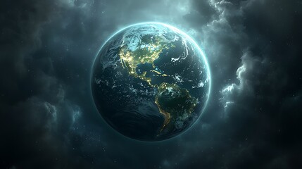 Obraz premium Earth Planet Night Dramatic Clouds City Lights Global Environment