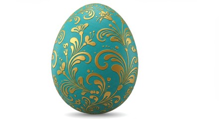 Fototapeta premium Decorated Egg with Gold Floral Design on Teal Background