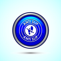 Anti slip icon design illustration. Non slip safety icon, Slip prevention sign symbol, Blue color round button design