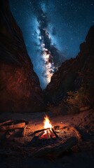 Captivating Campfire Under a Starry Sky: Exploring Nature's Nighttime Adventure with the Milky Way