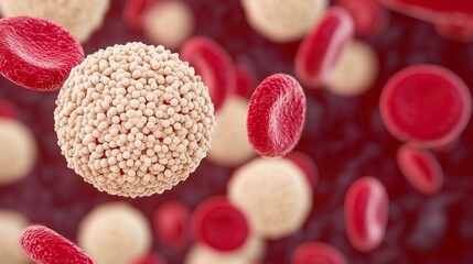 blood and plasma concept. Microscopic blood cells in a vivid red background.