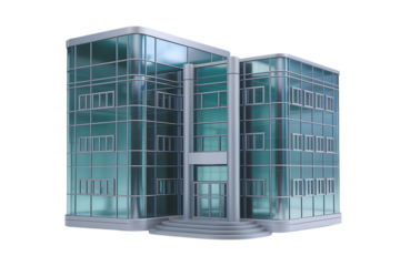 Modern Glass Office Building Architectural Model isolated on transparent background, cutout