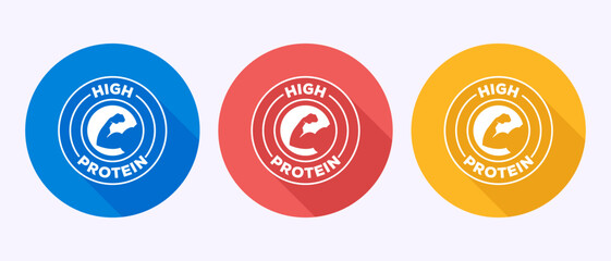 High protein icon, High protein label design, Nutrition healthy eating badge in shadow button design