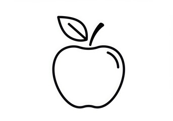 A simple line drawing of an apple with a leaf and stem isolated on a white background graphic