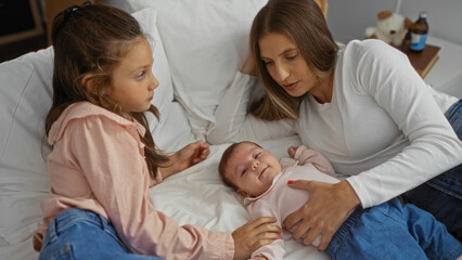 Mother spending quality time with her daughters in a cozy living room, embodying love and warmth in a family home setting.