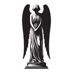 Menacing Gothic Weeping Angel statue silhouette, a perfect depiction of sorrow and mystery - Gothic Weeping Angel illustration - Gothic Weeping Angel vector - Gothic silhouette

