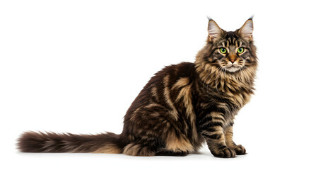 Fototapeta premium Majestic Maine Coon with Luxurious Striped Coat and Stunning Green Eyes