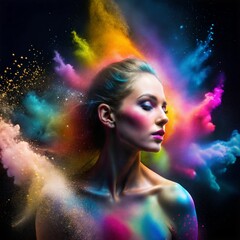Powder effect on hair with black background