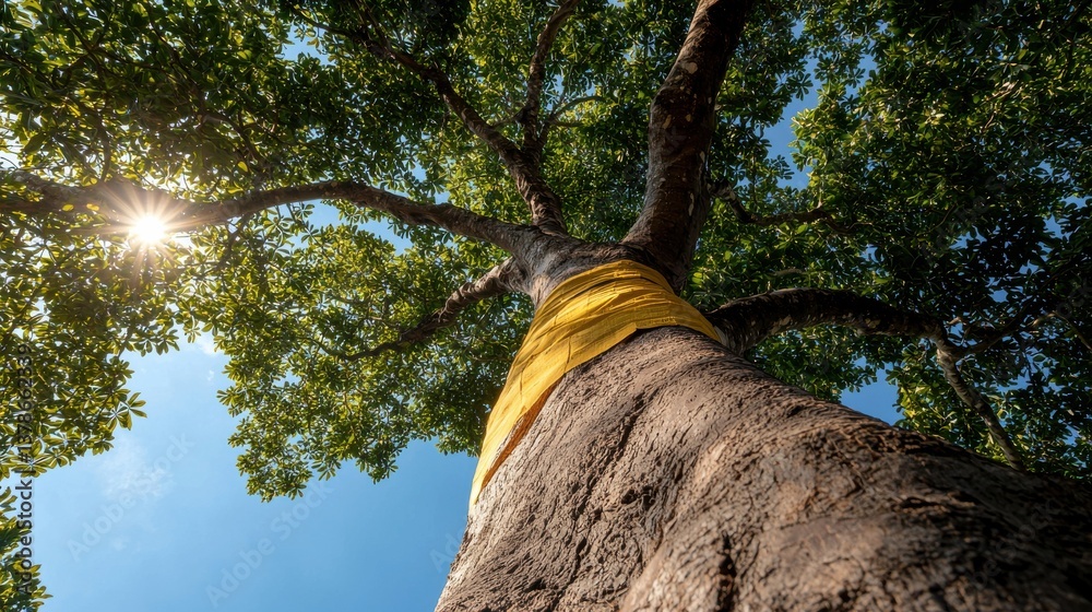 Poster a tree with a yellow band wrapped around it
