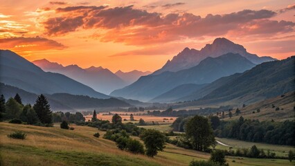 Fototapeta premium sunset-in-the-mountain-valley--