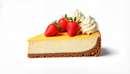 Strawberry dessert slice with cream on a white background  