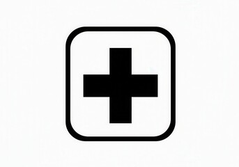 Fototapeta premium A simple image of a black plus sign inside a rounded square on a white background in a centered view