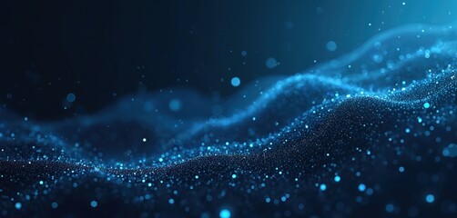 Abstract digital background low poly mesh lines and dots. Dark blue tech design. Futuristic visualisation with white light particles stars. Digital art concept modern technology.