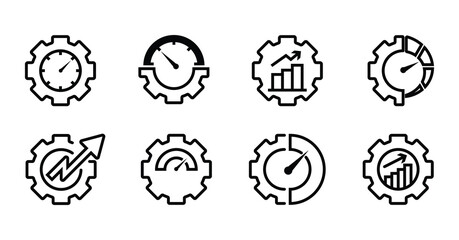 Engine performance icon set. Speedometer, tachometer icon set. Performance concept on white background. vector stock.