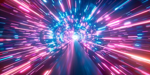 Obraz premium Hyperspace Tunnel: A Journey Through Neon Lights