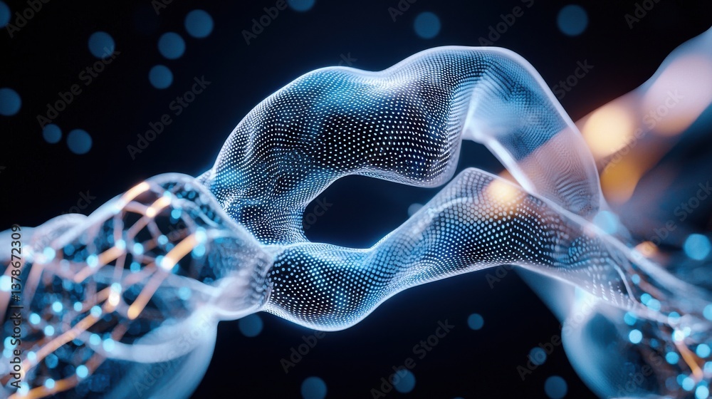 Poster a pair of hands are intertwined in a web of blue and gold