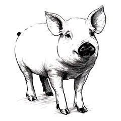 Fototapeta premium pig, animal, black and white style, vector, transparent background