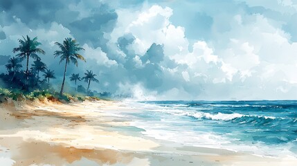 Serene Tropical Beachscape Under Cloudy Sky of excellence in splendor beyond compare with grace.