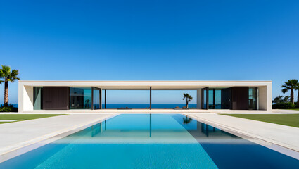 Fototapeta premium Minimalistische Villa mit Infinitypool und direktem Blick auf das Meer 