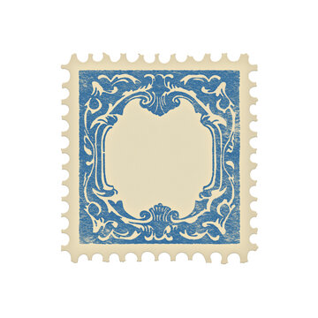 Postage stamp vintage beige and blue vertical blank postage stamp with copy space